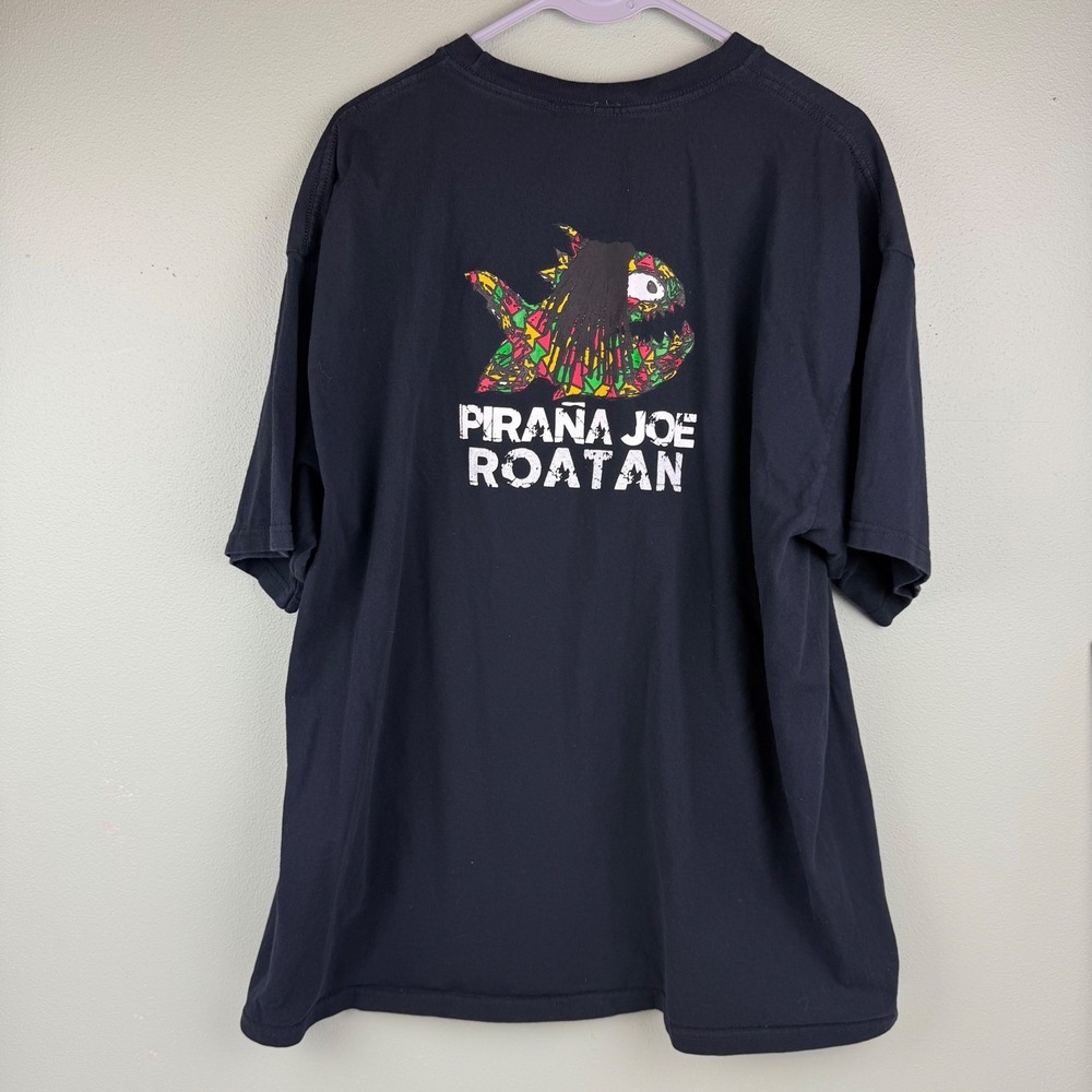 Pirana Joe Roatan Black T-Shirt Men XL Short Sleeve Y2K Spring Break Sumer Beach